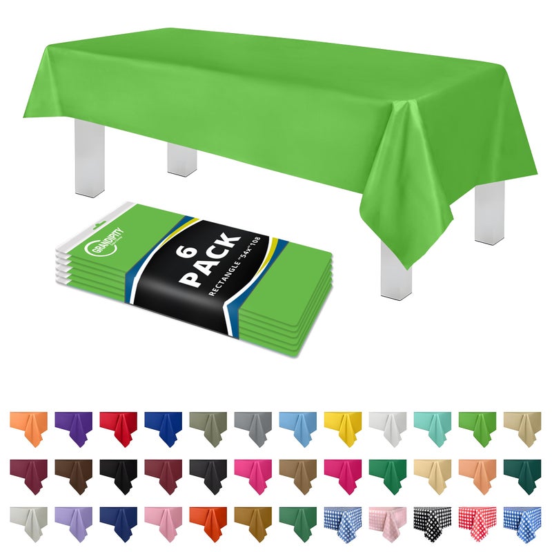 Grandipity Lime Green Plastic Table Cloth Disposable (6 Pk) 54in x 108in Plastic Tablecloths for Rectangle Tables - Premium Party Table Cloths Disposable for 6ft to 8ft Rectangle Tables - Image 1